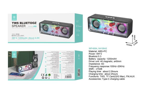 1200MAH ALTAVOZBLUETOOTH CON LUZ LED NERO