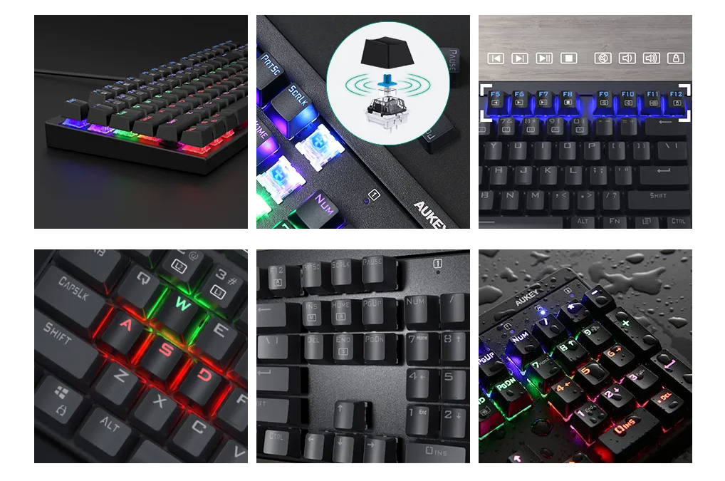 Aukey KM-G6 Mechanical Gaming Keyboard RGB Backlit Keys Blue Switch - Italian Layout
