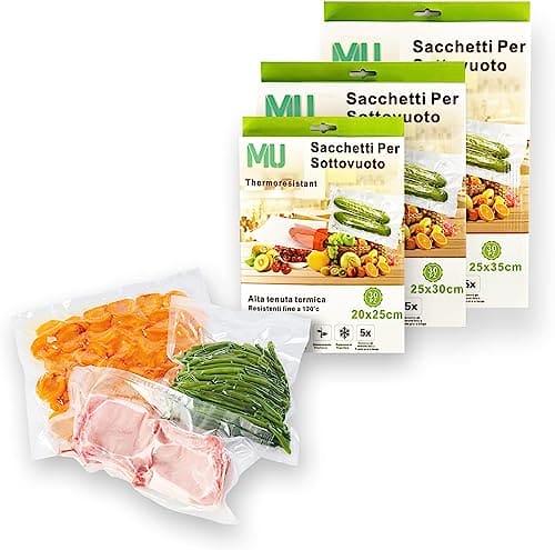 m MU Sacchetti Sottovuoto per Alimenti 50pz, 3 dimesioni per Macchine Sottovuoto, Sacchetti Sottovuoto Goffrati per La Conservazione Degli Alimenti e La Cottura Sottovuoto, Senza BPA