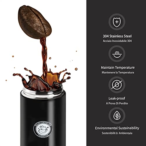 m MU Tazza Termica, Tazza Termica Caffe 380ML, 100% a Prova di perdite, Isolata Tazza di caffè e tè da Portare Via Tazza Termica da Bere in Acciaio Inossidabile, Caldo e Freddo