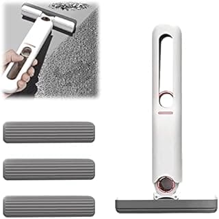 m Mu Mini mocio portatile Pulizia Mini Mop Wringer Mini Mop Set per scrivania finestra auto bagno cucina (1 maniglia di spremitura + 2 testa Mop)