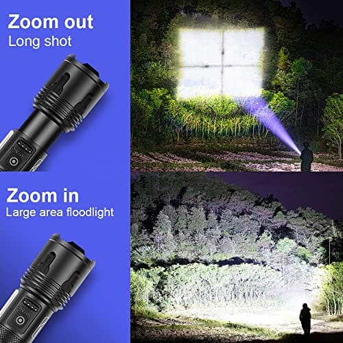 m MU Torcia Led Potente Professionale, Torcia Led Ricaricabile,Torcia Led 3000 Lumen XHP70.2, Torcia Tattica Militare, IP45 Impermeabile Flashlight Per Campeggio Trekking Emergenza (3400mAh)