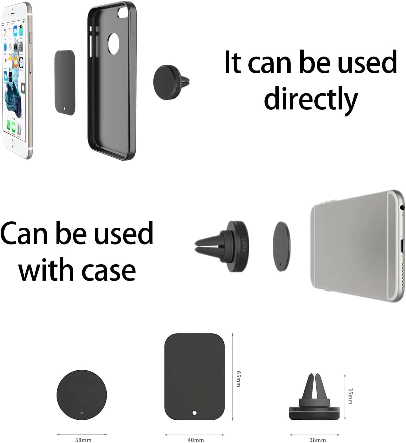 m MU Porta Cellulare Auto 1 Pezzo con 2 Piastre Metallici, Supporto Telefono Auto Magnetico, 366 Gradi di Rotazione Porta Cellulare da Auto per iPhone Samsung e Altro Smartphone o Dispositivo GPS