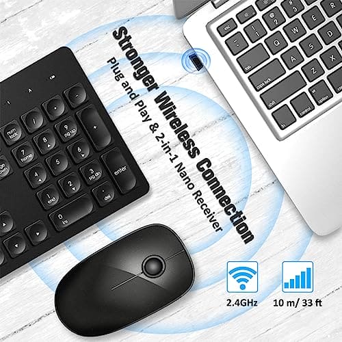 m MU Tastiera e Mouse Wireless, Tecnologia SilentTouch, Tastierino Numerico, Tasti Scelta Rapida, Tracciamento Ottico Avanzato, Ricevitore USB Nano, Layout Italiano QWERTY