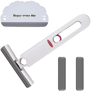 m Mu Mini mocio portatile Pulizia Mini Mop Wringer Mini Mop Set per scrivania finestra auto bagno cucina (1 maniglia di spremitura + 2 testa Mop)