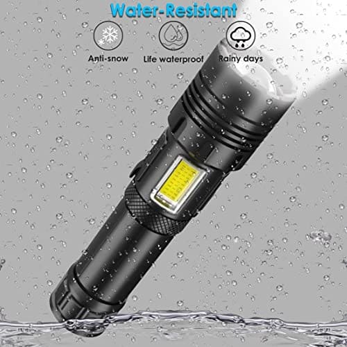 m MU Torcia Led Potente Professionale, Torcia Led Ricaricabile,Torcia Led 3000 Lumen XHP70.2, Torcia Tattica Militare, IP45 Impermeabile Flashlight Per Campeggio Trekking Emergenza (3400mAh)