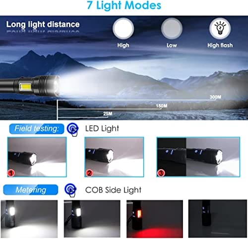 m MU Torcia Led Potente Professionale, Torcia Led Ricaricabile,Torcia Led 3000 Lumen XHP70.2, Torcia Tattica Militare, IP45 Impermeabile Flashlight Per Campeggio Trekking Emergenza (3400mAh)