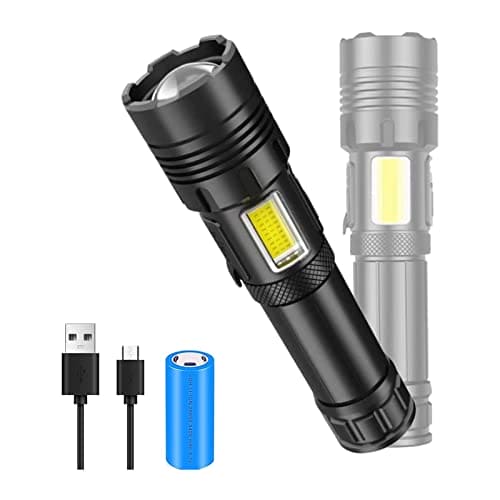m MU Torcia Led Potente Professionale, Torcia Led Ricaricabile,Torcia Led 3000 Lumen XHP70.2, Torcia Tattica Militare, IP45 Impermeabile Flashlight Per Campeggio Trekking Emergenza (3400mAh)
