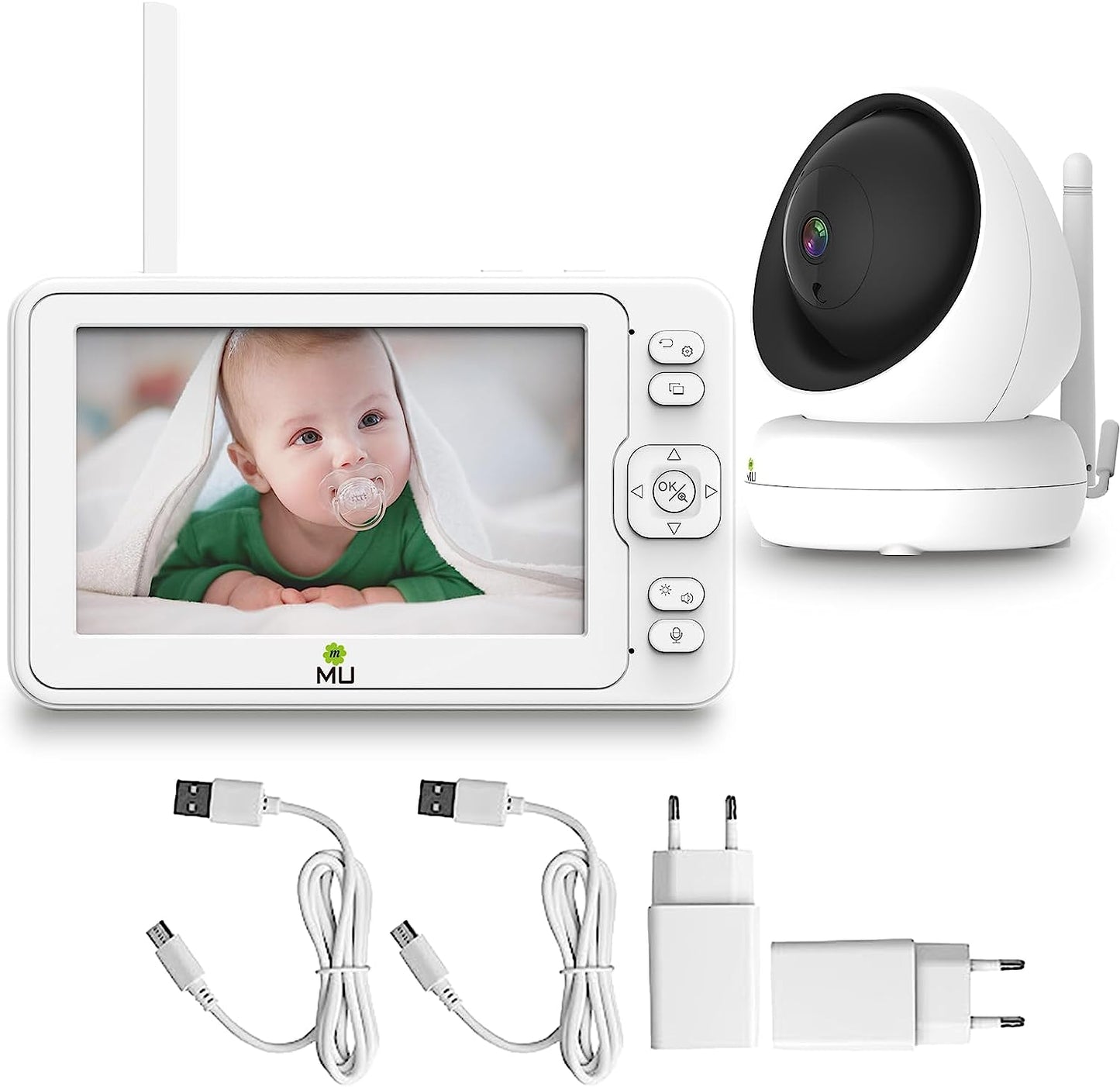 Wireless No Wifi Video and Audio Baby Monitor, 5'' LCD Screen, 1080p High Resolution, VOX Function, Night Vision, Temperature Monitoring, 6 Lullabies, 360° Rotation (TV-BM268-2MP)