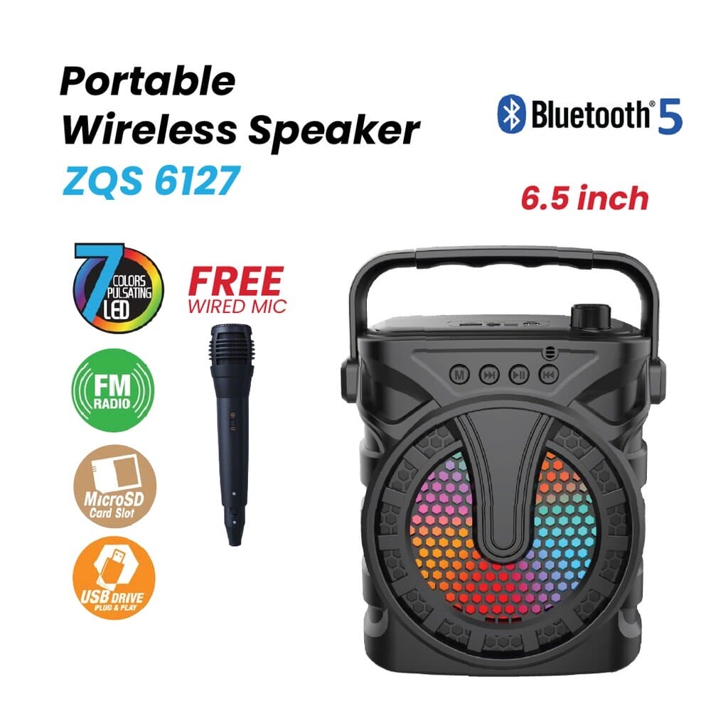 Cassa Altoparlante Bluetooth Ricaricabile Portatile con luci RGB e Microfono incluso – Connessione Radio Bluetooth USB TF (modello m Mu ZQS6127)
