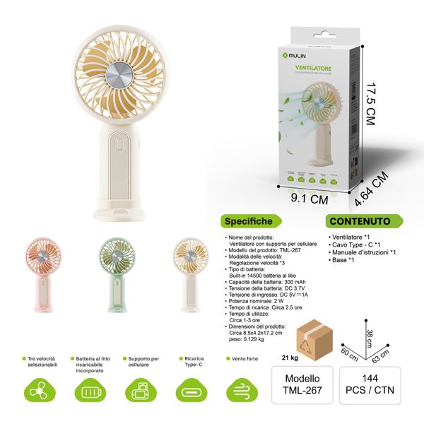TML-267 VENTILATORE CON SUPPORTO PER CELLULARE
