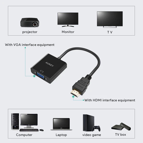 Aukey CB-V4 HDMI Male to VGA Female 1080P Converter Adapter Cable