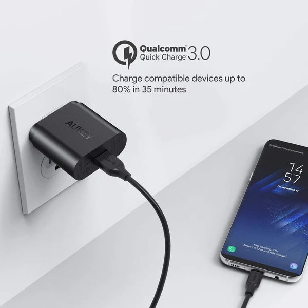 Aukey PA-T9 Fast Wall Charger Plug 3.0 19.5W Free 2*2M Cables