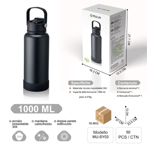 MU-SY03 NERO 1000ML DOPPIA PARETE SOTTO MANTIENE CALDE/FREDDO