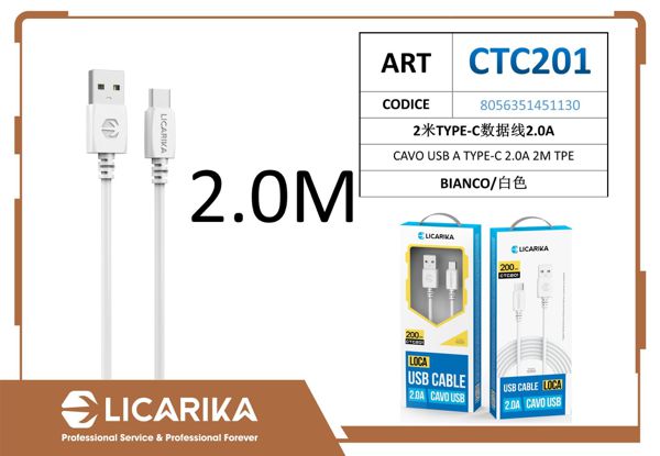 CAVO USB A TYPE-C 2.0A 2M TPE