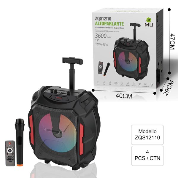 MU ZQS12110 ALTOPARLANTE WIRELESS SUPER BASS 3600mah 15W+15W