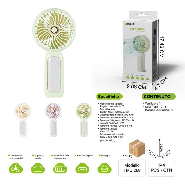 TML-268 VENTILATORE RICARICABILE MANIGLIA