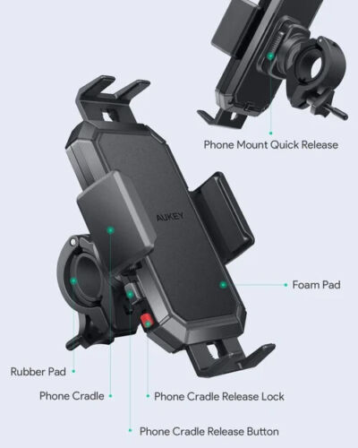 Aukey HD-C51 Mobile Phone Holder Support for Motorcycle Bike Universal Rotation 360 Stability