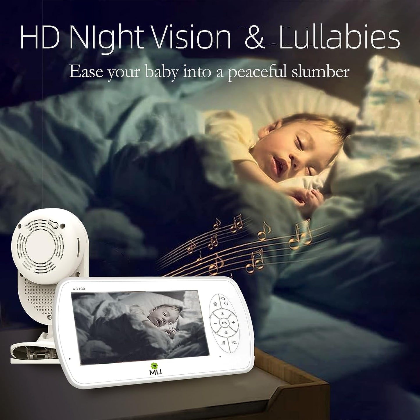 Wireless No Wifi Video and Audio Baby Monitor, 4.3'' LCD Screen, 1080p High Resolution, VOX Function, Night Vision, Temperature Monitoring, 6 Lullabies (TV-BM520-2MP)