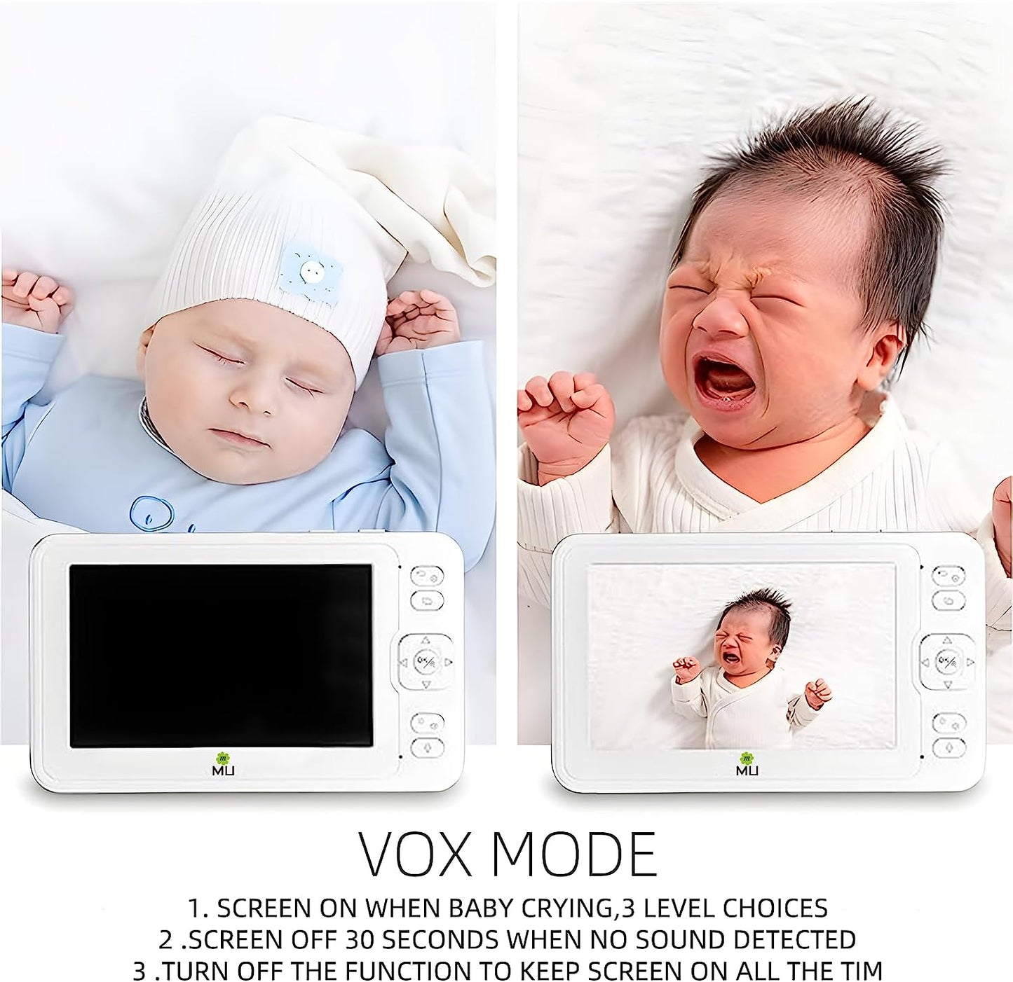 Wireless No Wifi Video and Audio Baby Monitor, 5'' LCD Screen, 1080p High Resolution, VOX Function, Night Vision, Temperature Monitoring, 6 Lullabies, 360° Rotation (TV-BM268-2MP)