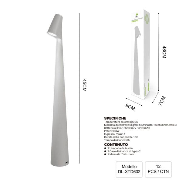 DL-XTD601 45CM LAMPADA DA TAVOLO GRIGIO