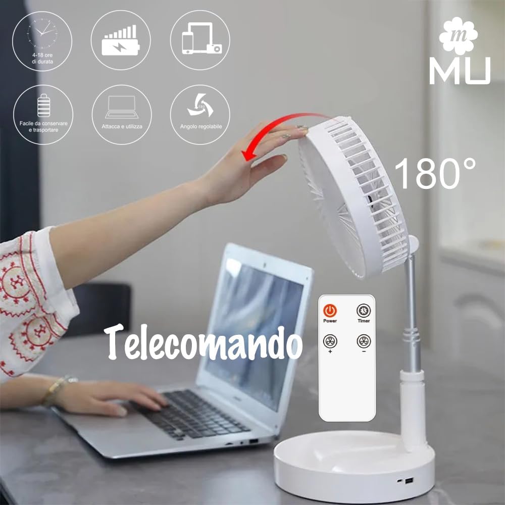 m Mu Tragbarer Ventilator, Reise-Tischventilator, höhenverstellbar, mit Fernbedienung
