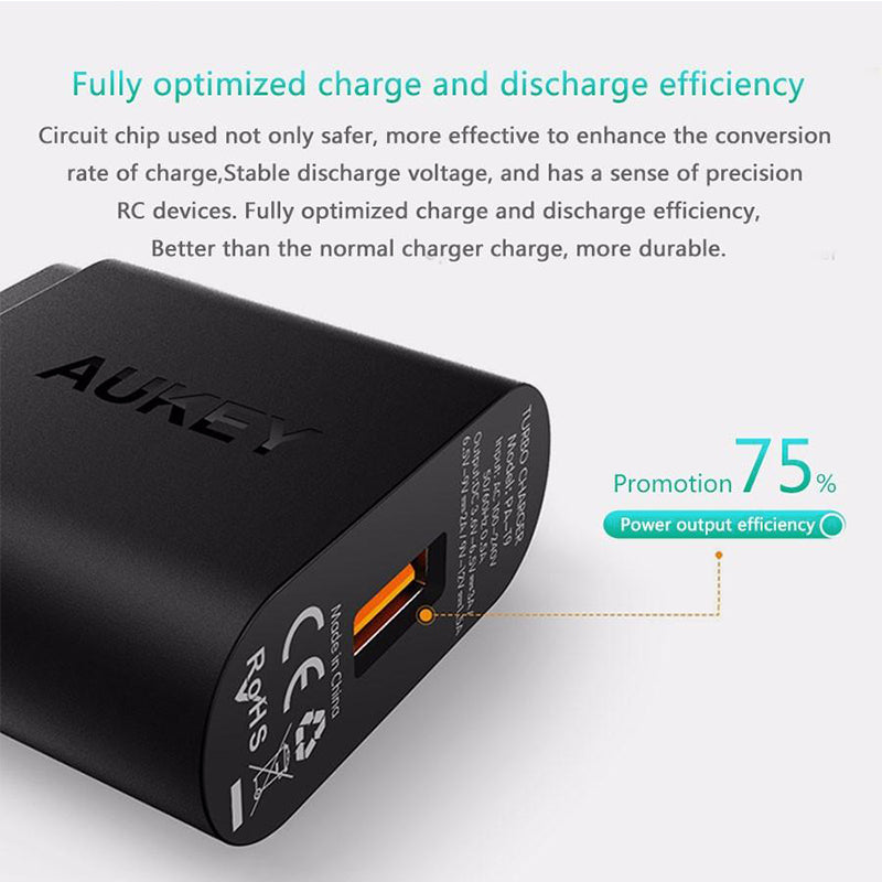 Aukey PA-T9 Fast Wall Charger Plug 3.0 19.5W Free 2*2M Cables