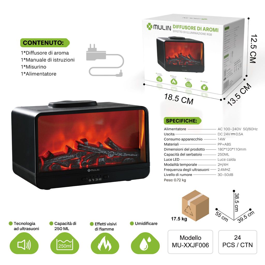 MU- XXJF006 DIFFUSORE DI AROMI 250ML NERO