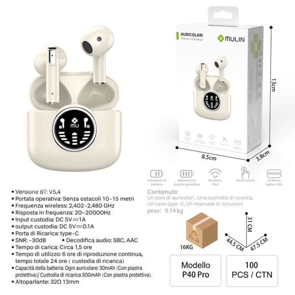 MU P4OPRO AURICOLARI STEREO WIRELESS BEIGE