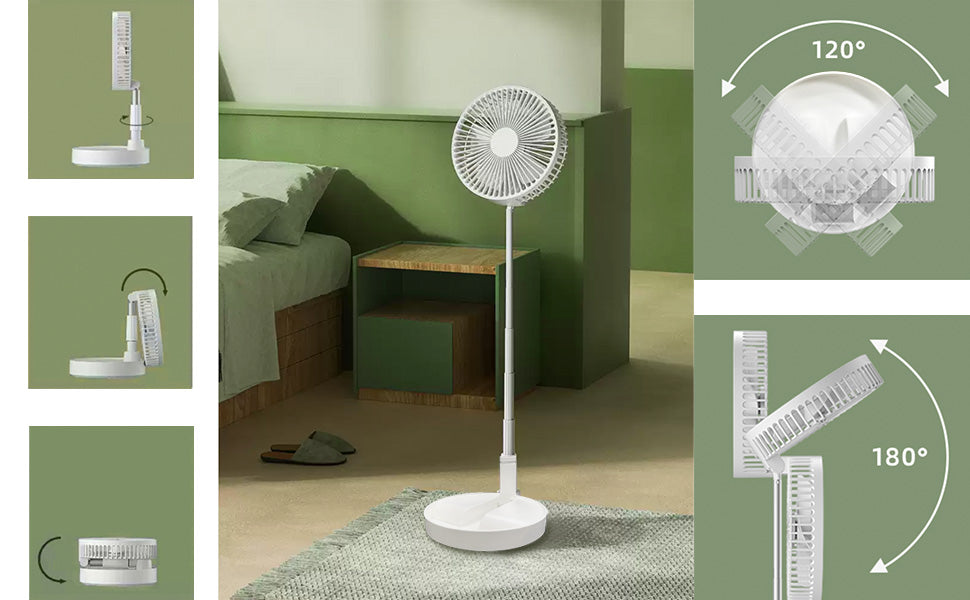 m Mu Tragbarer Ventilator, Reise-Tischventilator, höhenverstellbar, mit Fernbedienung