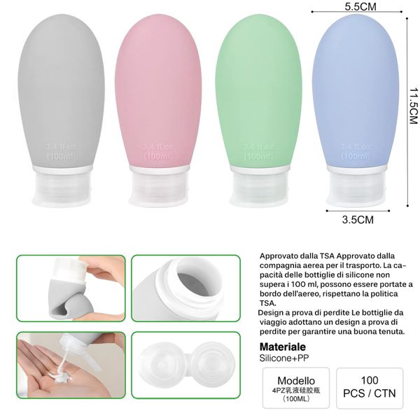 BOTTIGLIA DA VIAGGIO IN SILICONE 4PZ^60ML