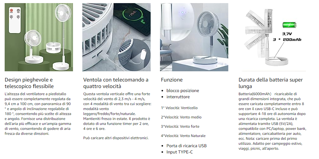 m Mu Tragbarer Ventilator, Reise-Tischventilator, höhenverstellbar, mit Fernbedienung