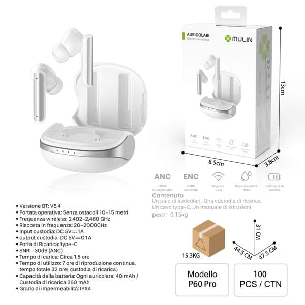 MU P6OPRO AURICOLARI STEREO WIRELESS BIANCO