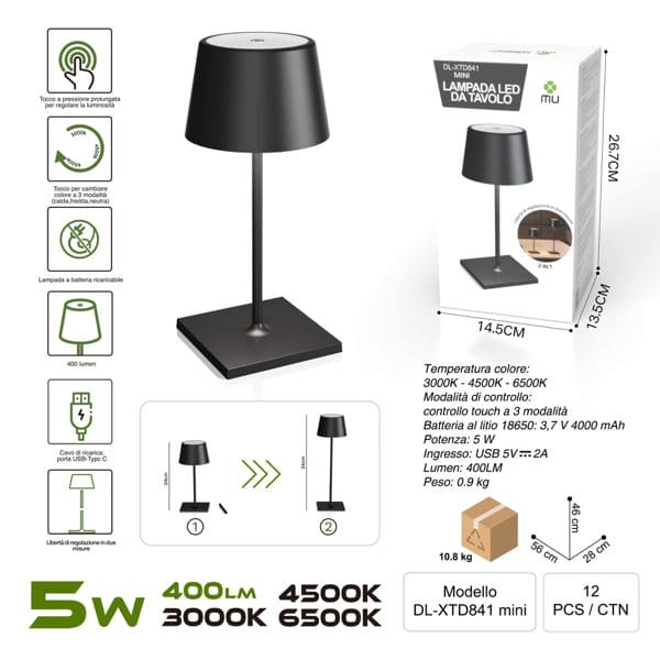 DL-XTD841MINI LAMPADA LED DA TAVOLO NERO