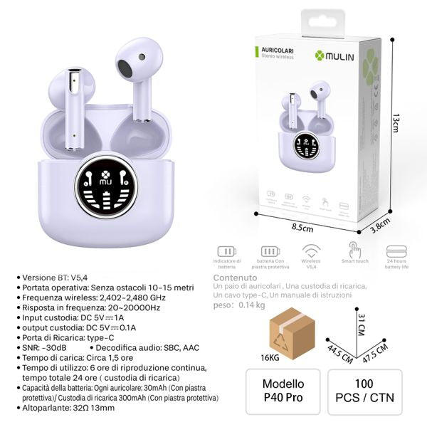 MU P4OPRO AURICOLARI STEREO WIRELESS VIOLA