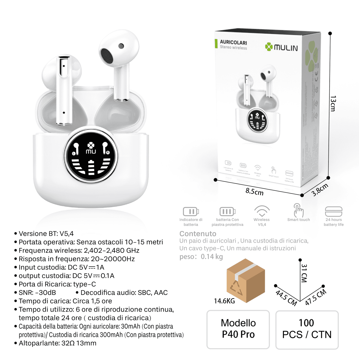 P40 Pro Cuffie Wireless con Smart Touch e LED Display