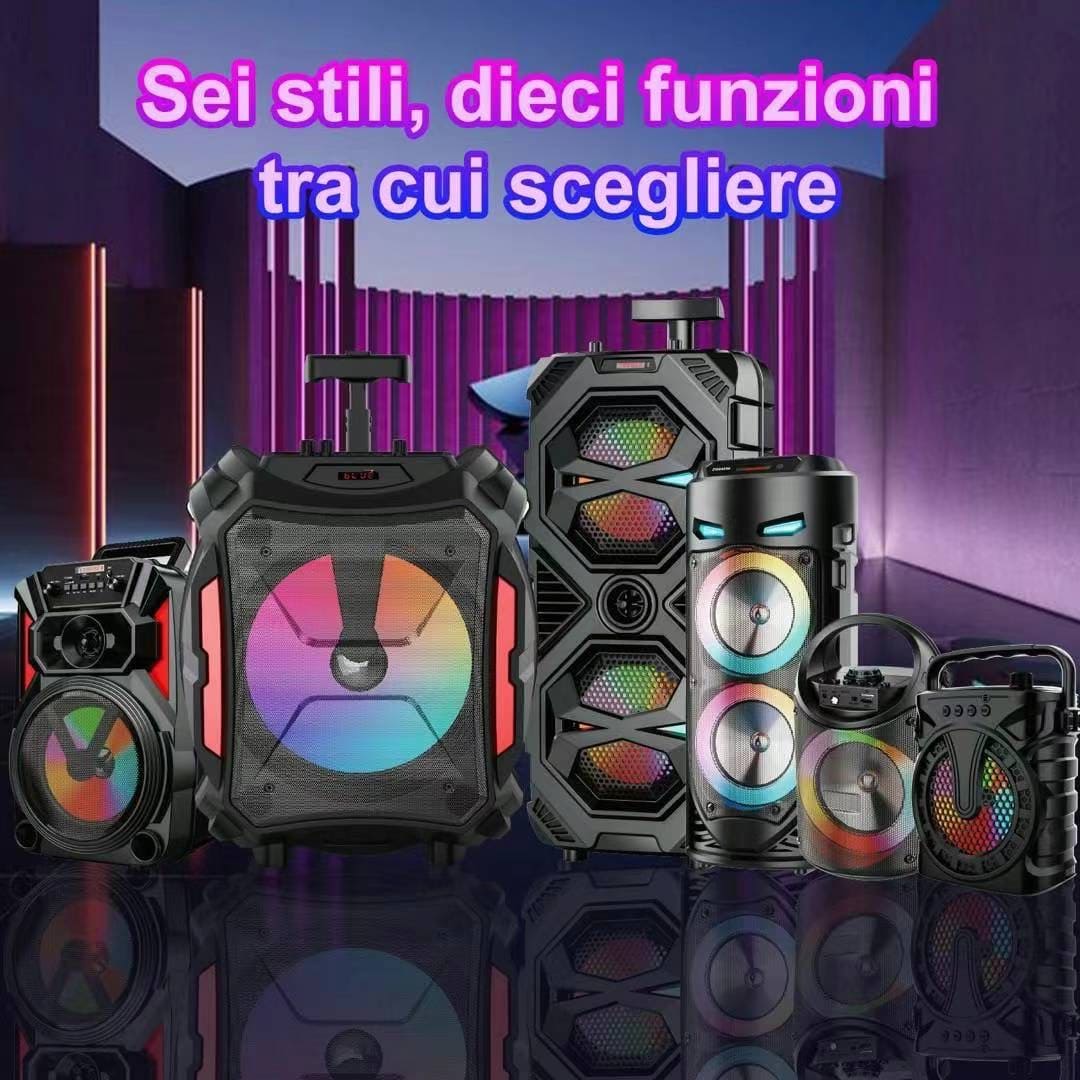 Cassa Altoparlante Bluetooth Ricaricabile Portatile con luci RGB e Microfono incluso – Connessione Radio Bluetooth USB TF (modello m Mu ZQS6127)