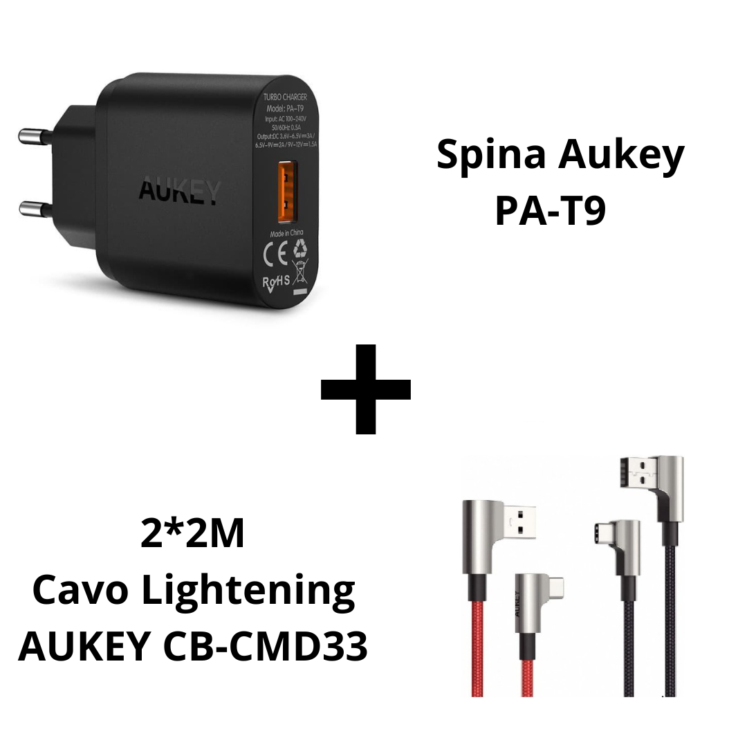 Aukey PA-T9 Fast Wall Charger Plug 3.0 19.5W Free 2*2M Cables