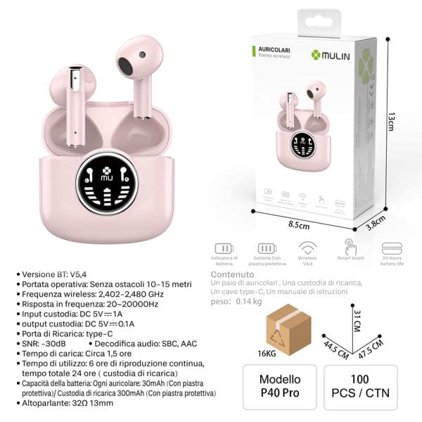 MU P4OPRO AURICOLARI STEREO WIRELESS ROSA