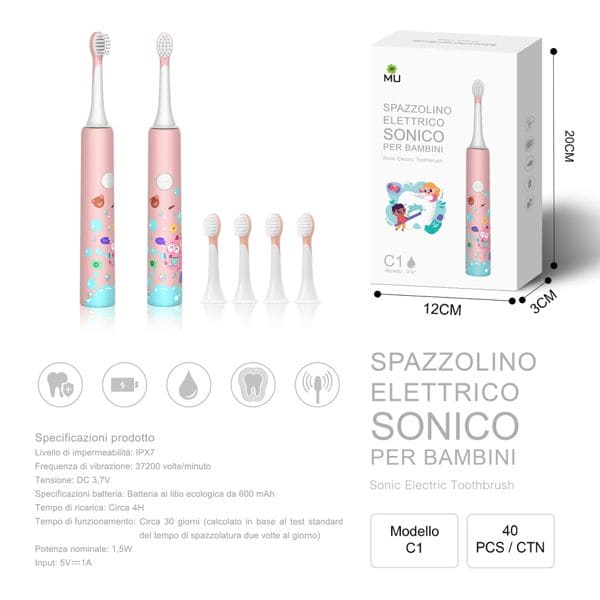 C1 SPAZZOLINO ELETTRICO SONICO PER BAMBINI ROSA