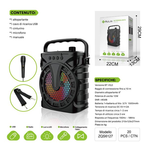 MU ZQS6127 ALTOPARLANTE WIRELESS 500mah 8W