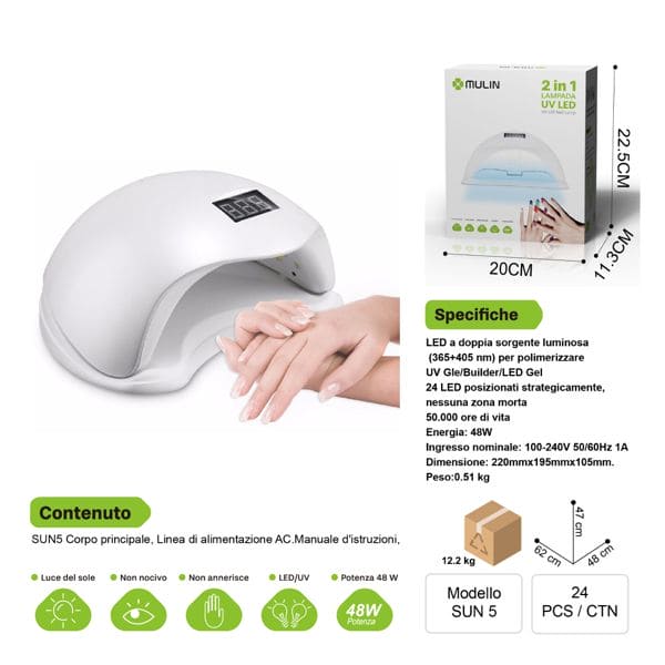 SUN 5 2IN1 LAMPADA PER UNGHIE UV LED 48W