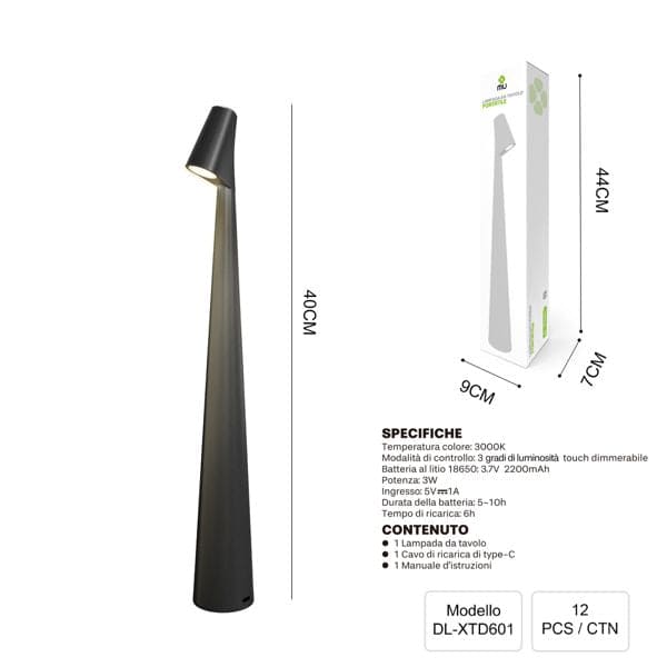 DL-XTD601 40CM LAMPADA DA TAVOLO NERO