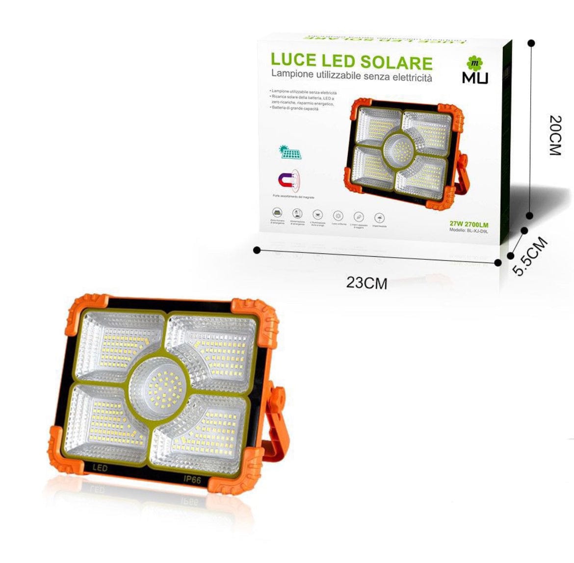 Faretto LED Portatile con Ricarica Solare e Cavo USB 15W 20W 27W 35W Impermeabile Illuminazione a Lunga Durata per Campeggio, Escursioni, Pesca, Cantieri, Black out