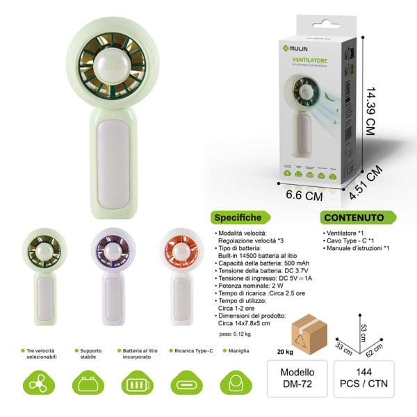 DM-72 VENTILATORE RICARICABILE CON MANIGLIA
