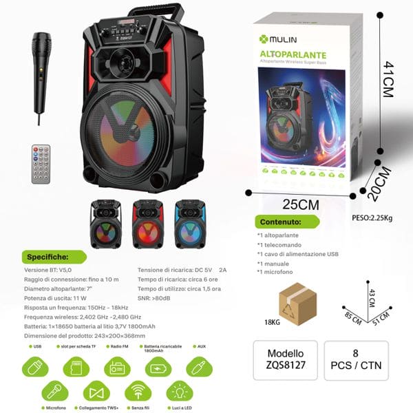 SUPER BASS 3000mah 11W MU ZQS8127 ALTOPARLANTE WIRELESS