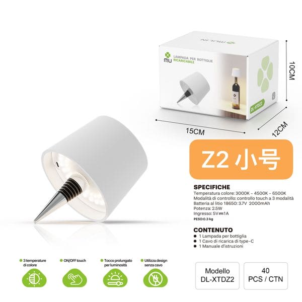 DL-XTDZ2 LAMPADA PER BOTTIGLIERICARICABILE BIANCO (PICCOLO)
