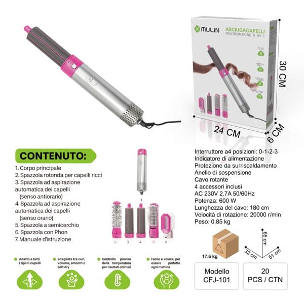 5IN1 ASCIUGACAPELLI MULTIFUNZIONE
