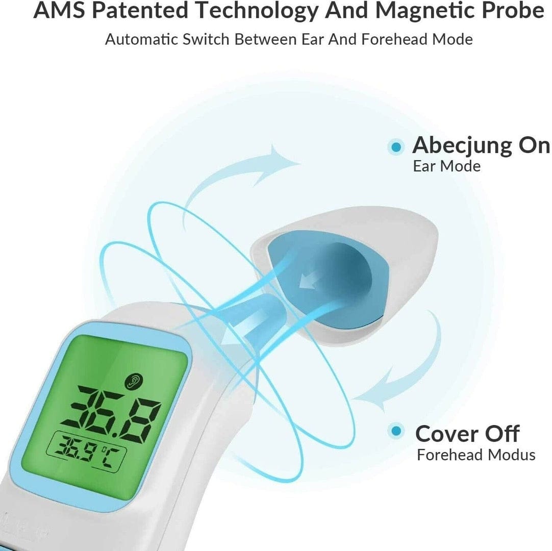AFAC Infrared Fever Thermometer, Digital Forehead Ear Object Thermometer for Adults Children, Professional Non-Contact, Memory 40 Readings, 4 Color Display