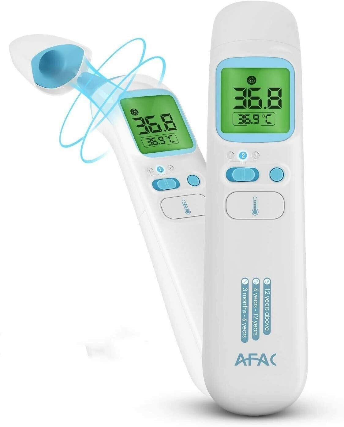 AFAC Infrared Fever Thermometer, Digital Forehead Ear Object Thermometer for Adults Children, Professional Non-Contact, Memory 40 Readings, 4 Color Display